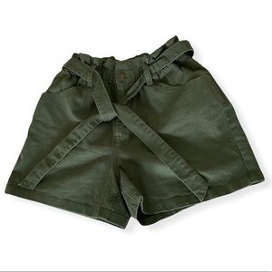 Green Higwaisted Tie Shorts